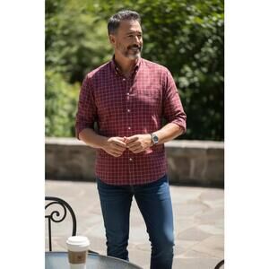 Jos. A. Bank Men's Burgundy Windowpane Dress Shirt Size Large